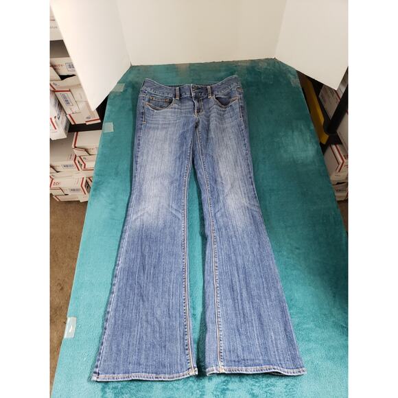 American Eagle Jeans Size 6 Womens Blue Stretch Mid Rise Boho Artist Flared - Picture 2 of 13